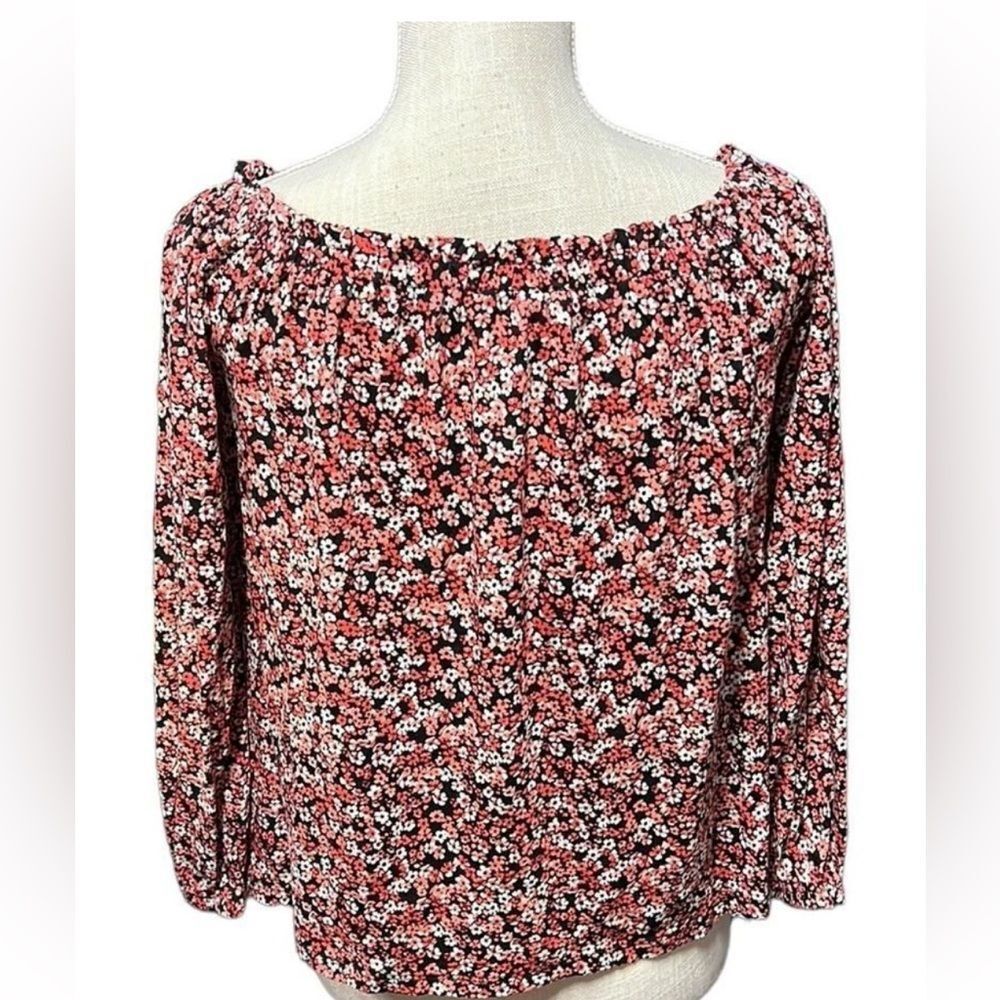 EUC Michael Kors Women’s Black Red Floral Off-Shoulder Top Blouse - Size L - Picture 4 of 6